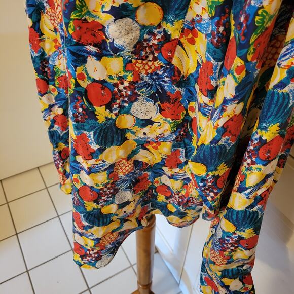 Vintage Fruit Print Oversized Button Down Blouse Puff Sleeve M 80s Inspired - Picture 3 of 8